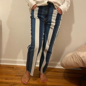 Striped Straight Crop Jeans